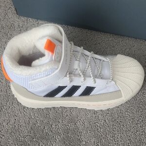 Adidas Kids High-Top Sneakers - White, Black, and Orange